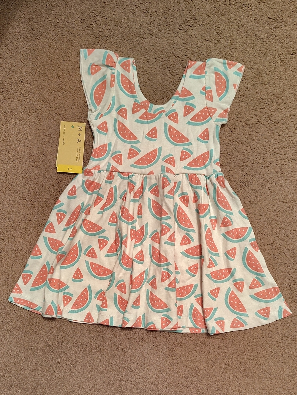 Kids Watermelon Print Flutter Sleeve Dress - Pink & Teal